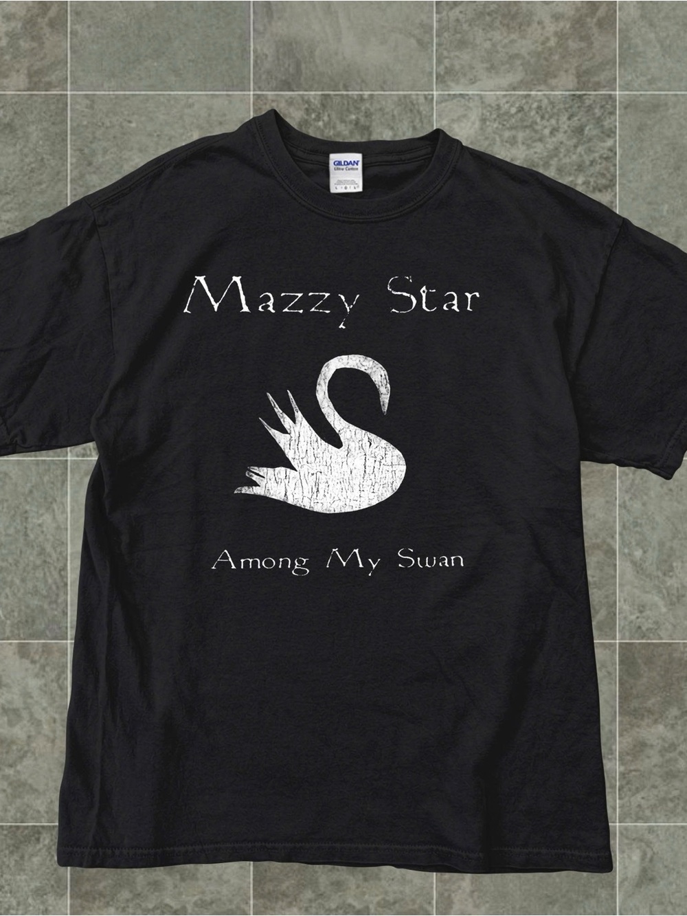 Gildan Black Mazzy Star Graphic Tee with White Swan Print